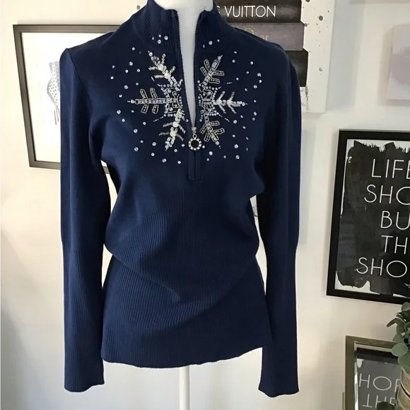 Boston Proper Navy Blue Turtleneck Sweater - Picture 1 of 3